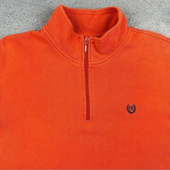 Chaps Sweater Mens Medium Orange‎ 1/4 Zip Cotton Mock Neck Business Casual - Picture 3 of 14